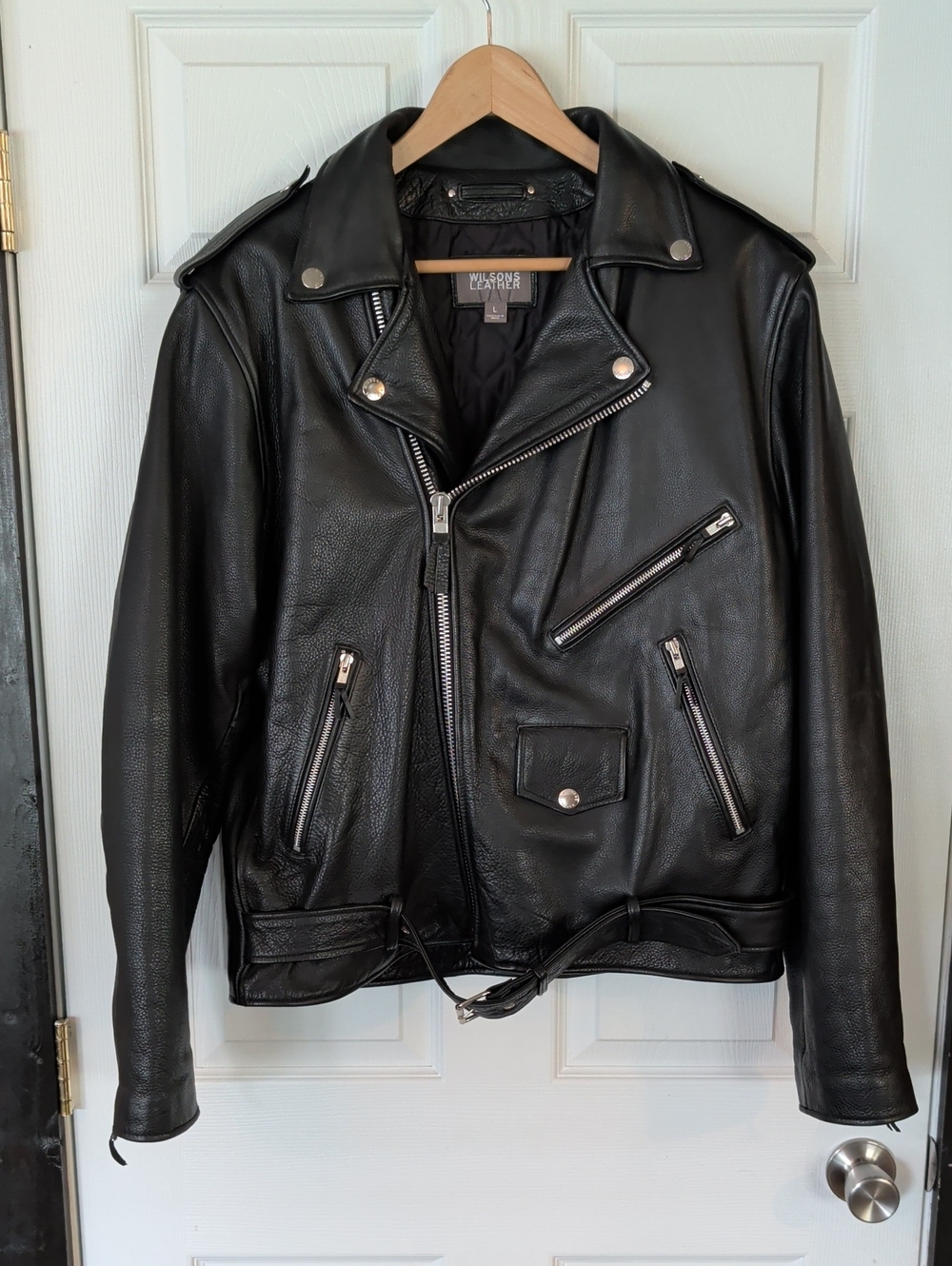 Men's Wilson’s Black Leather Motorcycle Jacket Size Large